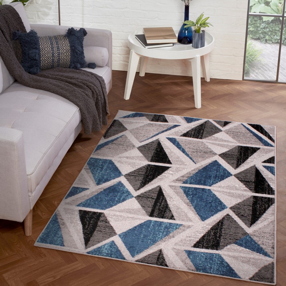 Spirit Abstract Geometric Rugs in Navy Blue